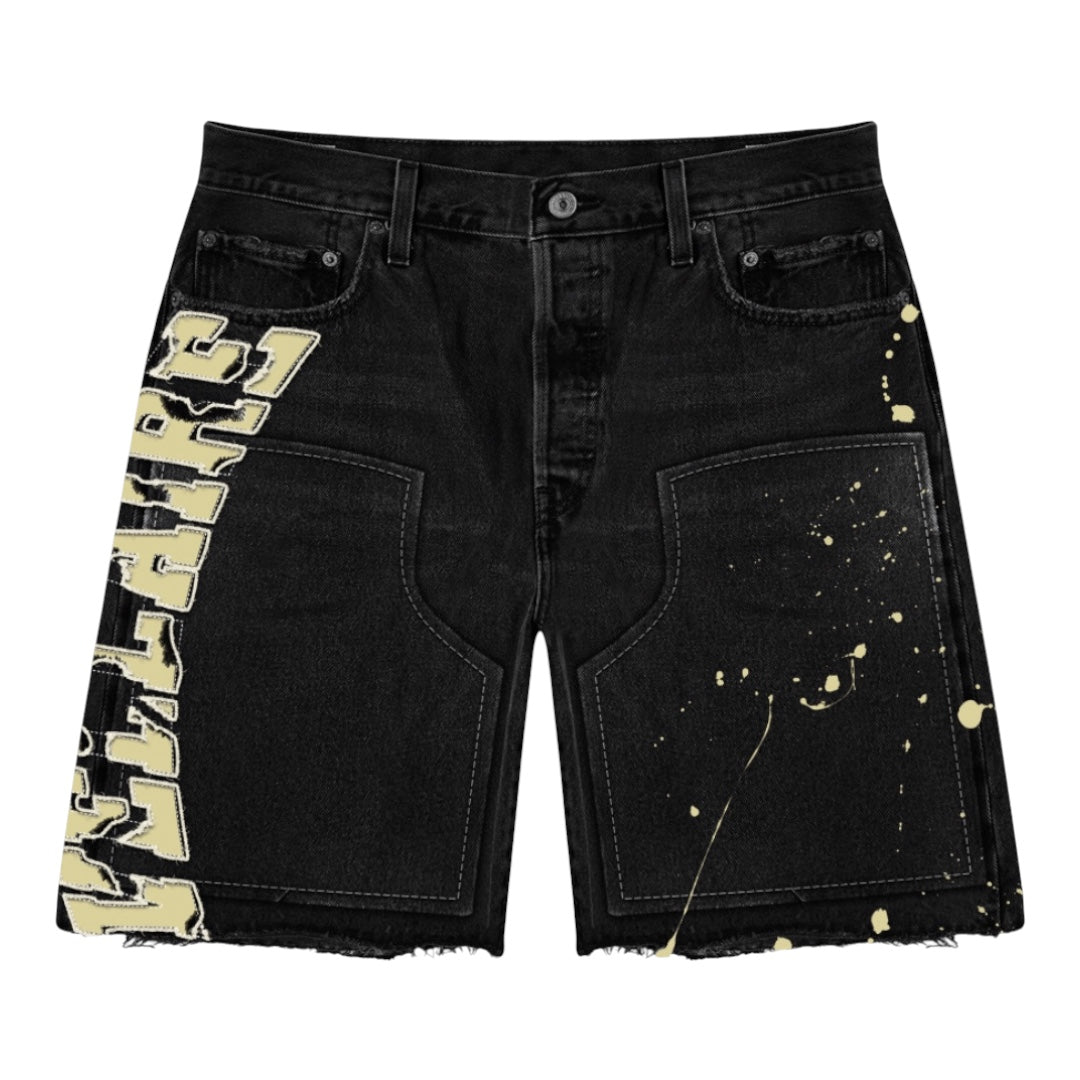 Vellaire Paint-Splatter Denim Shorts